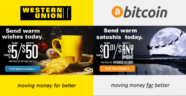 Реклама Bitcoin 2013 года. Фото.