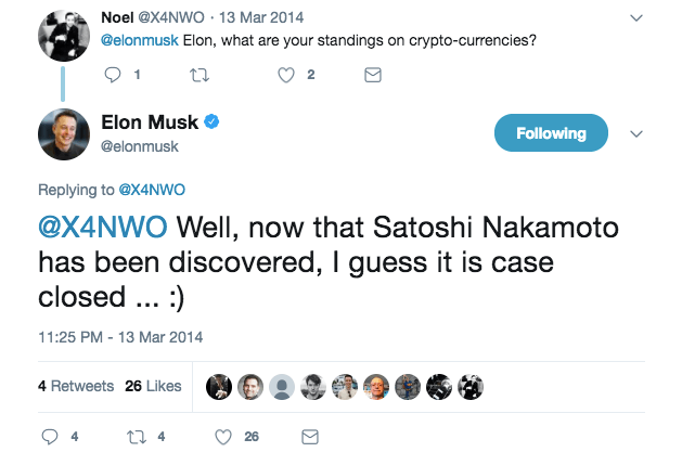 Бывший интерн SpaceX назвал Илона Маска создателем Биткоина. Ну теперь, когда личность Сатоcи Накамото раскрыта, этот вопрос можно считать закрытым. Фото.