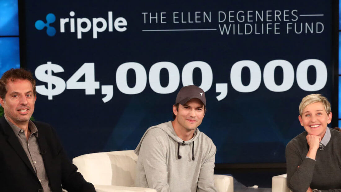 Эштон Кутчер пожертвовал 4 миллиона долларов в Ripple благотворительному фонду Эллен Дедженерес. Фото.
