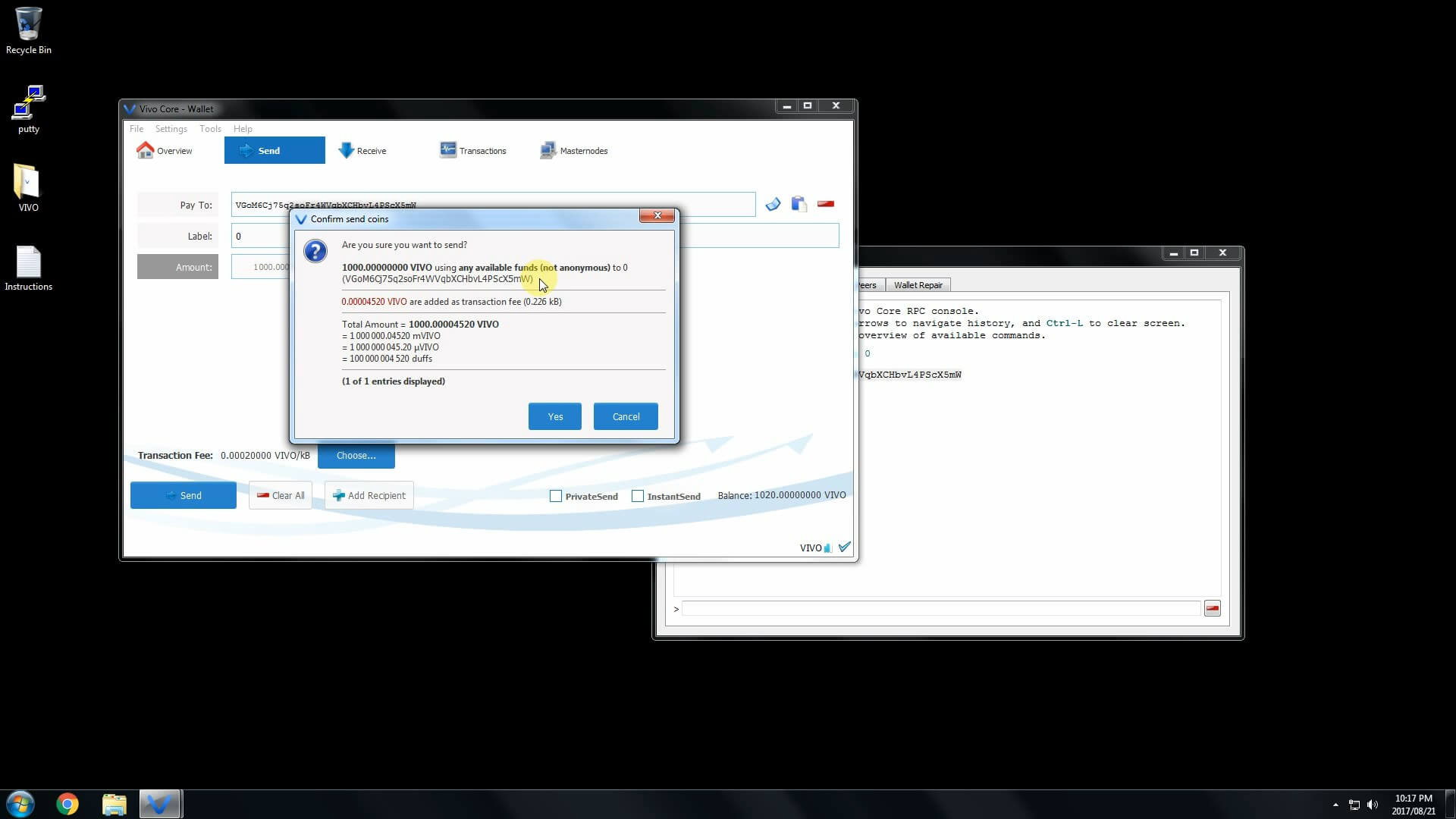 VIVO. Характеристики монеты, настройка мастерноды на Windows и её прибыльность.. Шаг четвёртый.. Фото.
