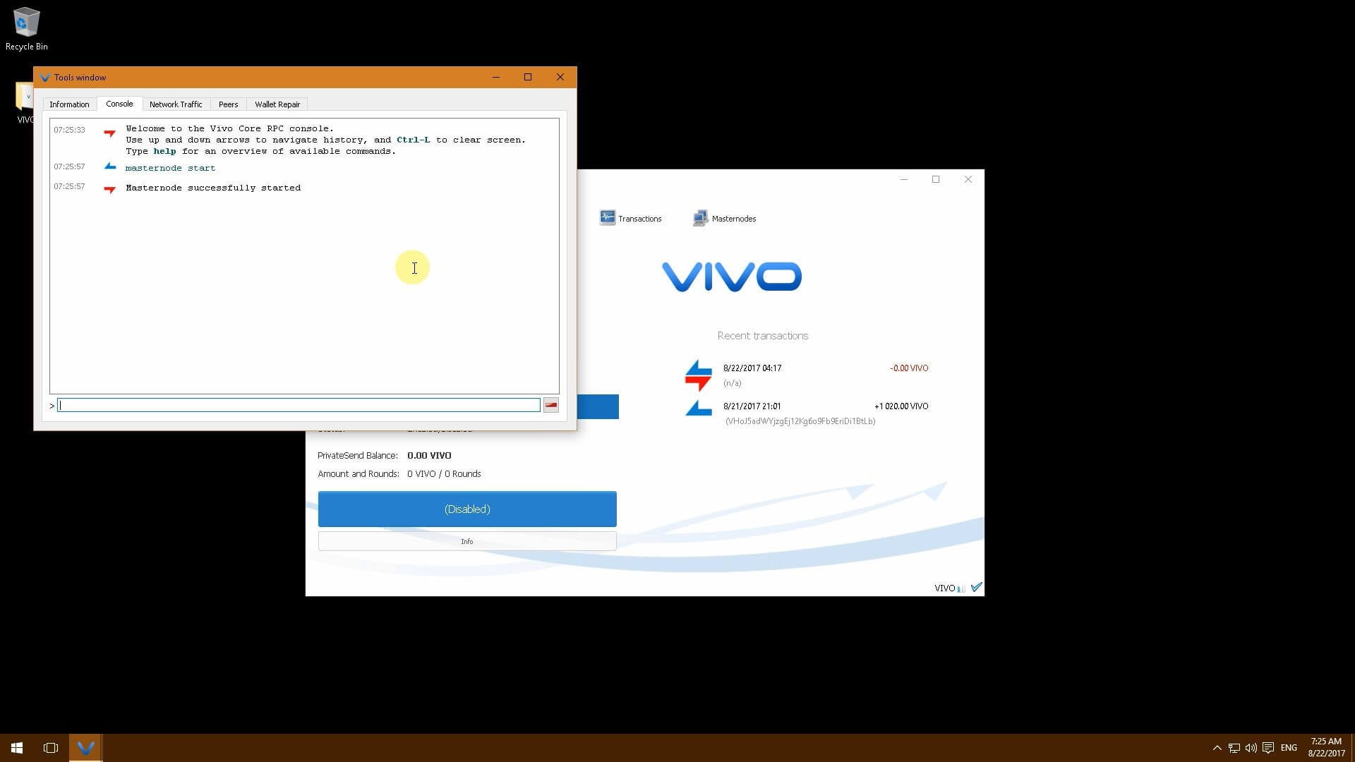VIVO. Характеристики монеты, настройка мастерноды на Windows и её прибыльность.. Шаг восьмой.. Фото.