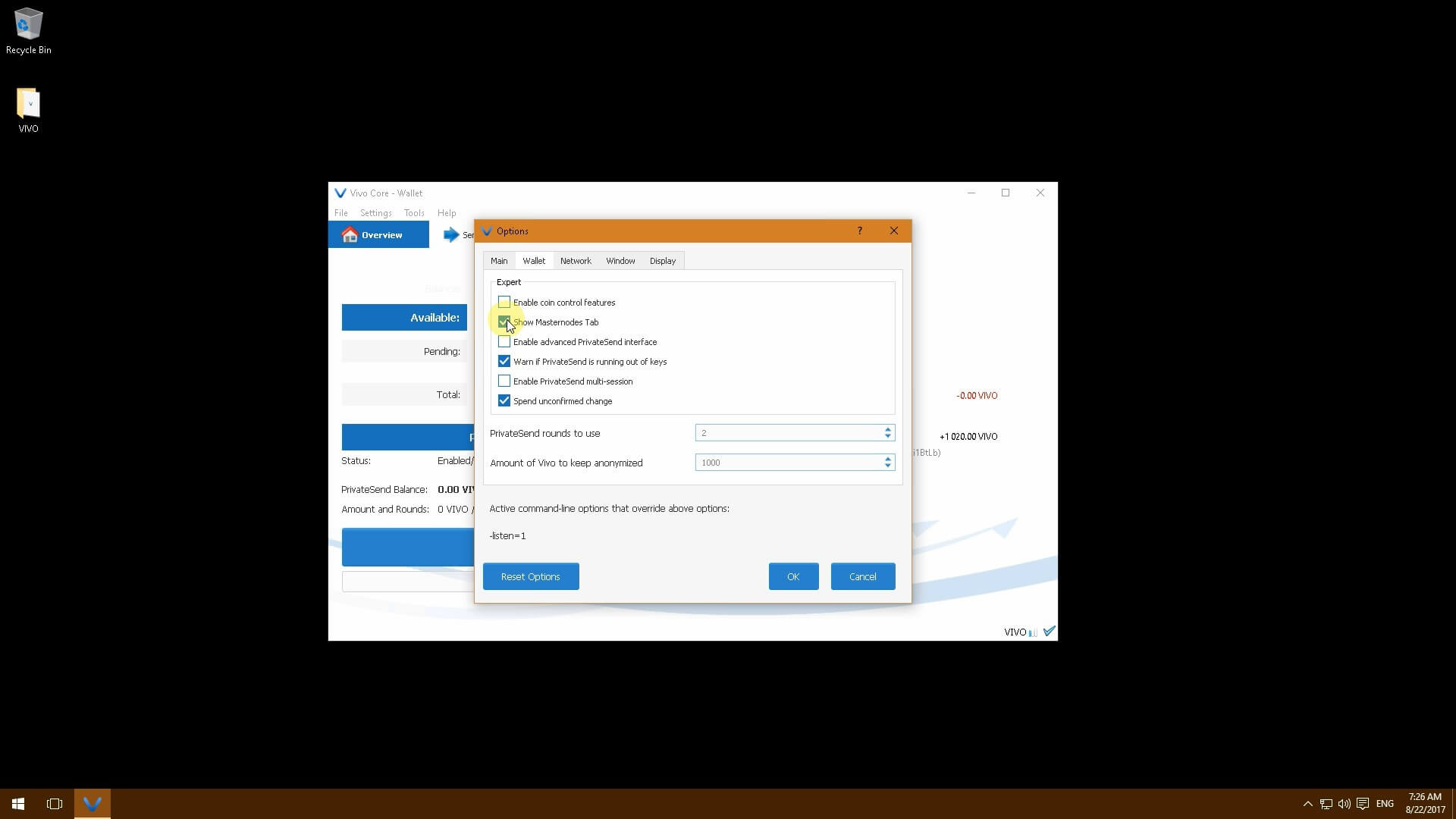 VIVO. Характеристики монеты, настройка мастерноды на Windows и её прибыльность.. Шаг девятый.. Фото.