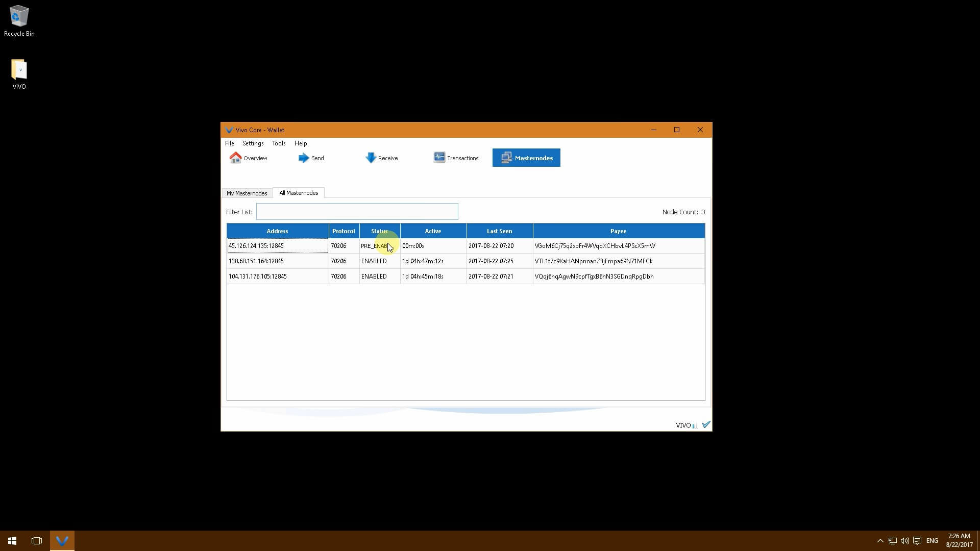 VIVO. Характеристики монеты, настройка мастерноды на Windows и её прибыльность.. Шаг девятый.. Фото.