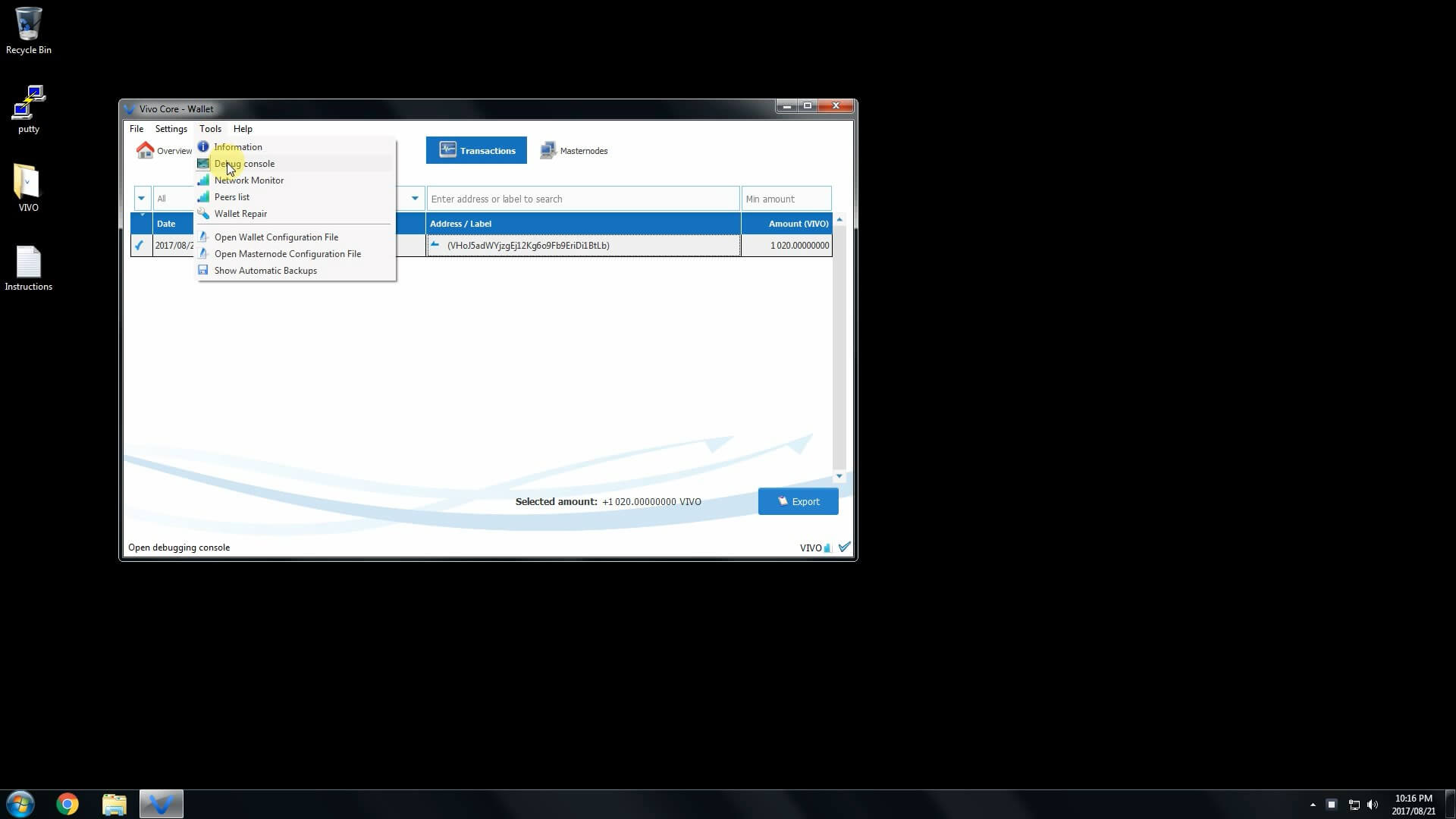 VIVO. Характеристики монеты, настройка мастерноды на Windows и её прибыльность.. Шаг третий.. Фото.