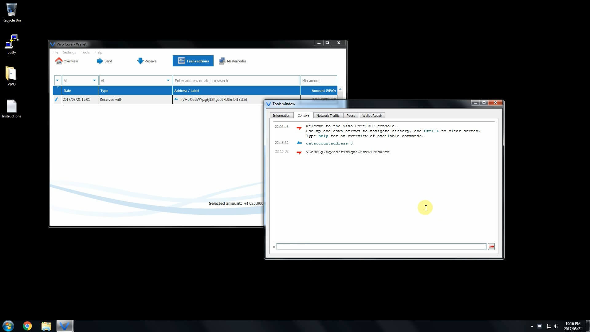 VIVO. Характеристики монеты, настройка мастерноды на Windows и её прибыльность.. Шаг четвёртый.. Фото.