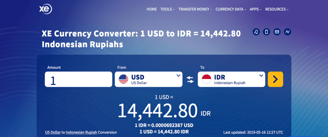 Индонезийская рупия. Источник: XE Currency Converter. Фото.