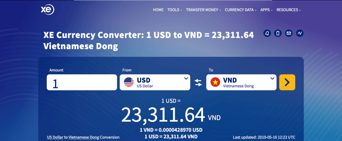 Вьетнамский донг. Источник: XE Currency Converter. Фото.