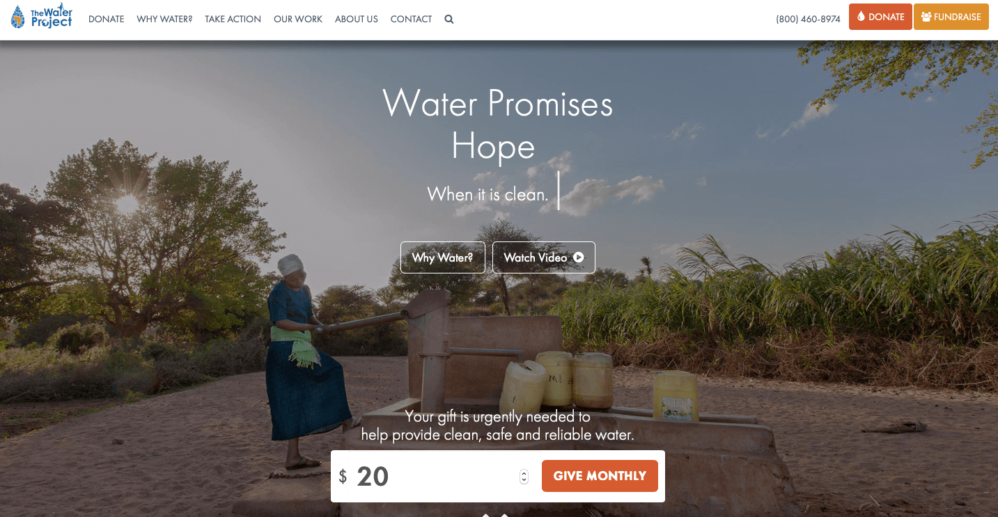Криптовалюты и благотворительность. Интерфейс сайта The Water Project. Источник: thewaterproject.org. Фото.