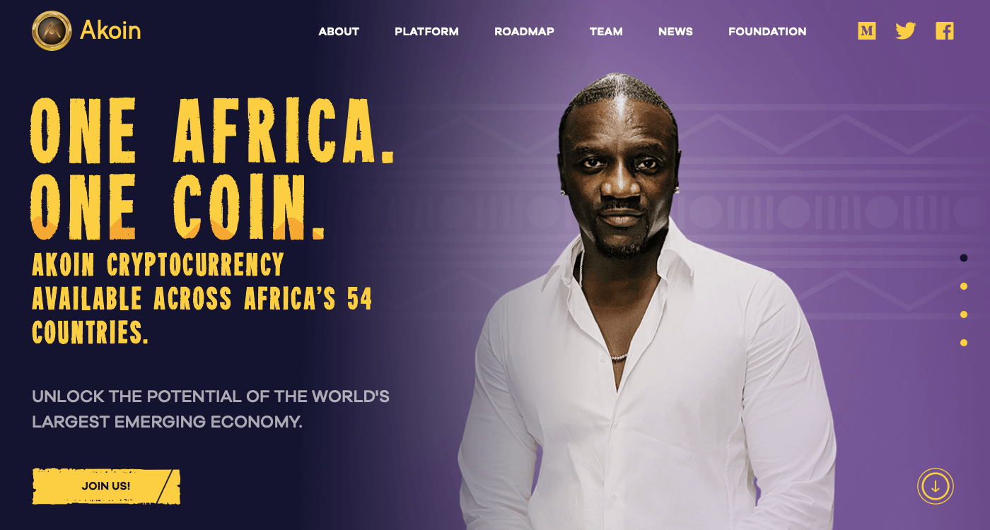 Певец Akon построит первый криптогород в мире со своей цифровой валютой. Официальный сайт Akoin. Источник: akoin.io. Фото.