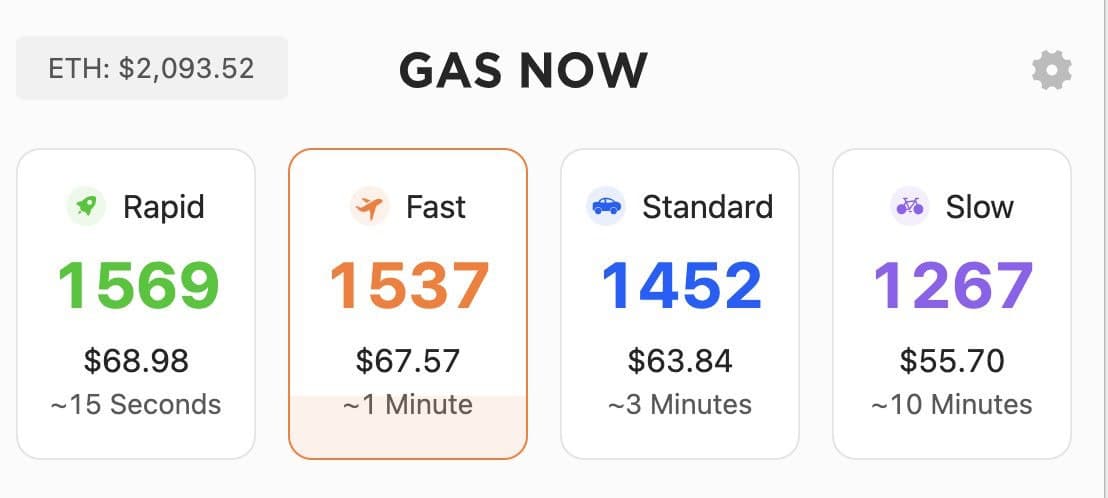 Зачем нужен EIP-1559. Стоимость газа в сети Эфириума во время обвала 19 мая 2021 года. Фото.