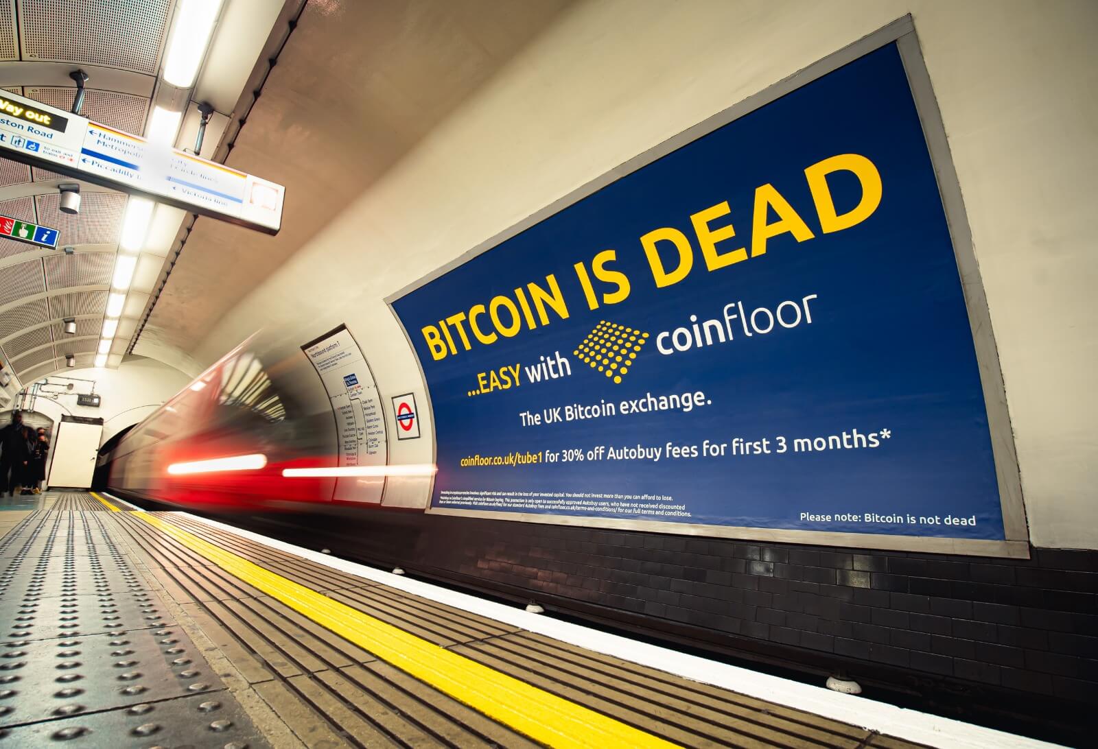 За что критикуют криптовалюты. Реклама криптовалют в метро Лондона. Фото.
