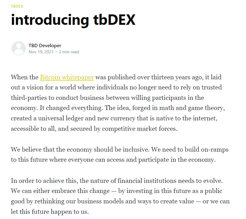 tbDEX биржа блокчейн