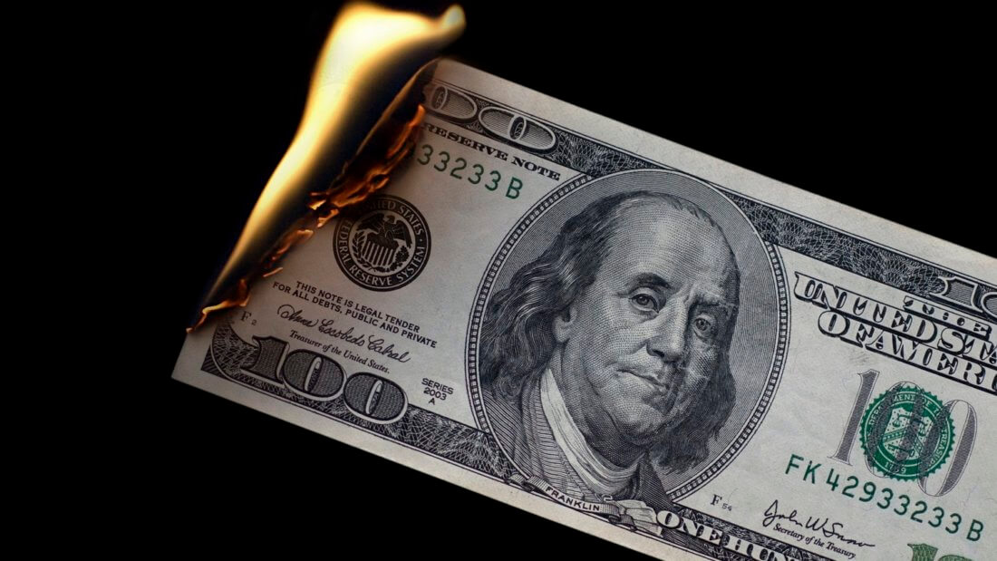 сжигание доллар банкнота деньги