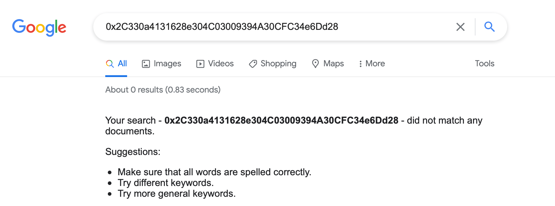 Как Google поддерживает криптовалюты. Получить соответствующую выдачу для Эфириум-адреса у нас не удалось. Фото.