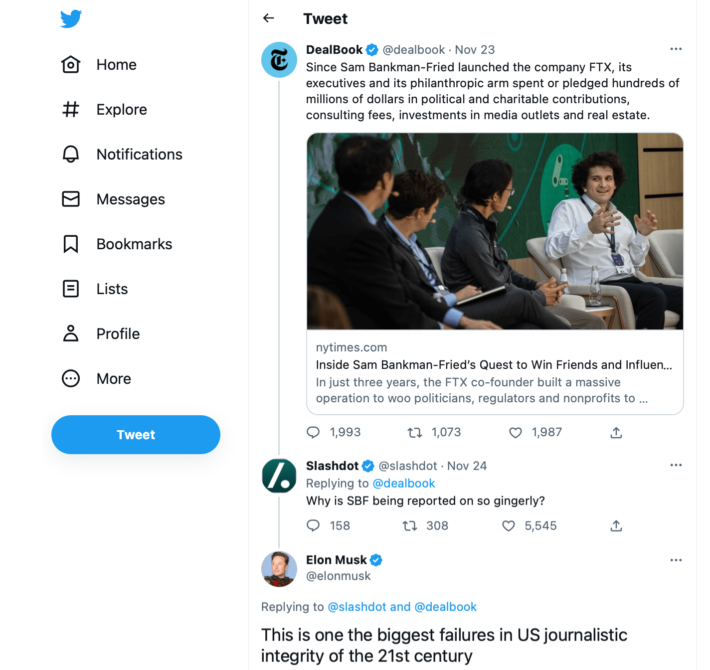 Кто финансировал покупку Твиттера? Критика журналистов, которые подают новости о Сэма Банкмане-Фриде в лёгкой форме, от Илона Маска. Фото.