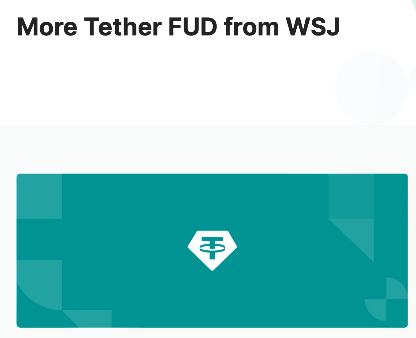 Что происходит с компанией Tether? В Tether статью WSJ назвали ничем не подкреплённой попыткой обвалить крипторынок. Фото.
