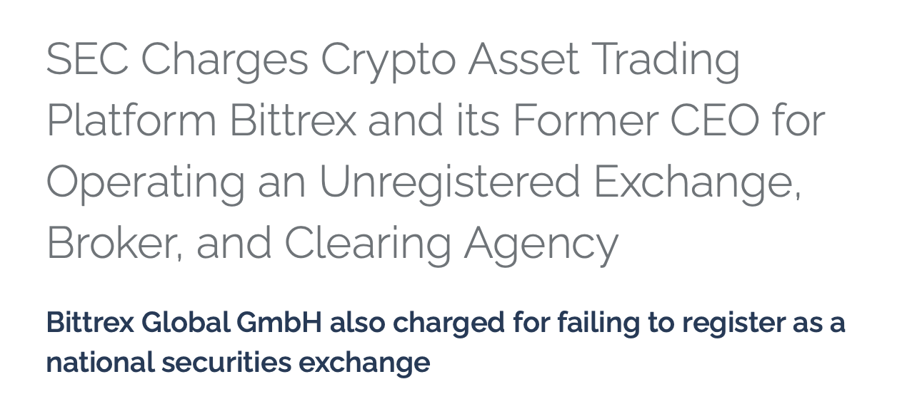 За что подали в суд против Bittrex. Пресс-релиз SEC по поводу обвинений против Bittrex. Фото.