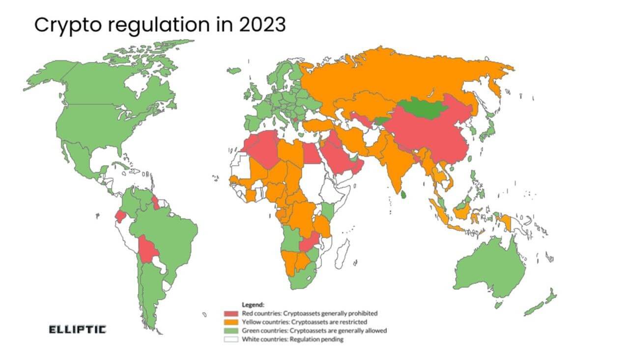 Как правильно регулировать рынок криптовалют: ответ участников Всемирного экономического форума. Карта регулирования криптовалют в 2023 году. Фото.