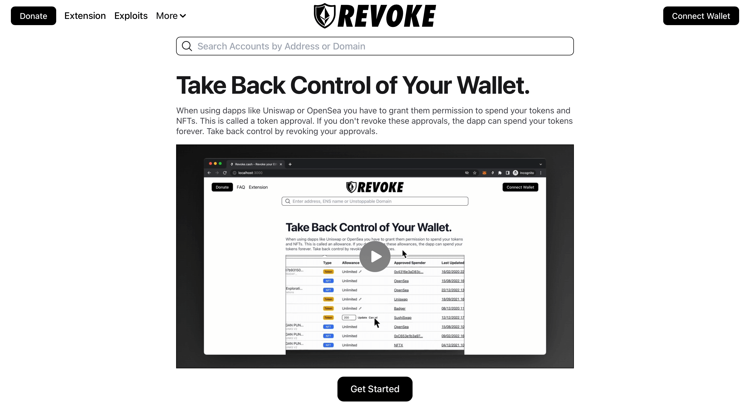 Как крадут криптовалюты и NFT? Интерфейс платформы Revoke.cash для отзыва разрешений для смарт-контрактов. Фото.