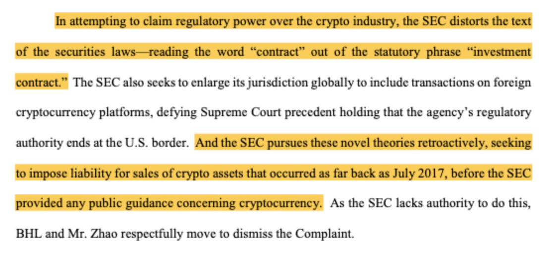 Суд SEC против Binance. Отрывок из ходатайства адвокатов криптовалютной биржи Binance. Фото.
