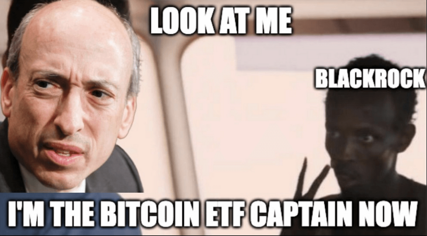 Что будет после запуска ETF на Биткоин? BlackRock и SEC в одном меме. Фото.