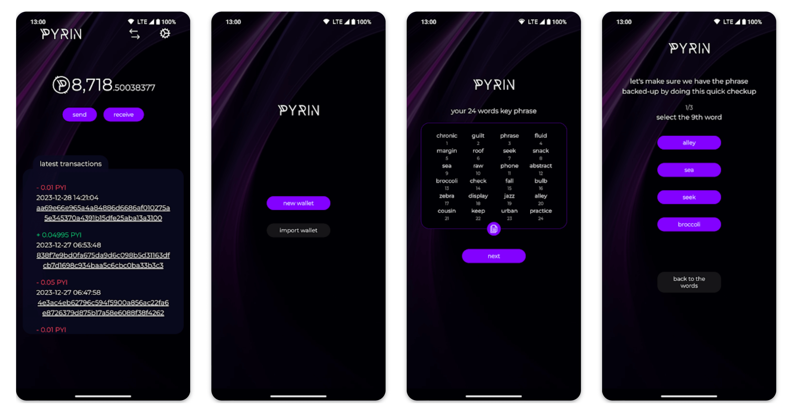 Лучшие кошельки для криптовалюты Pyrin. Интерфейс мобильного кошелька Pyrin для Android-смартфонов. Фото.