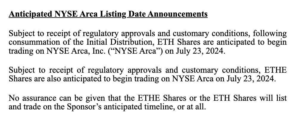 Рынок криптовалют ещё не оценил важность грядущего запуска ETF на Эфириум. Как это скажется на альткоинах? Упоминание 23 июля в свежей форму 8-K от представителей Grayscale. Фото.