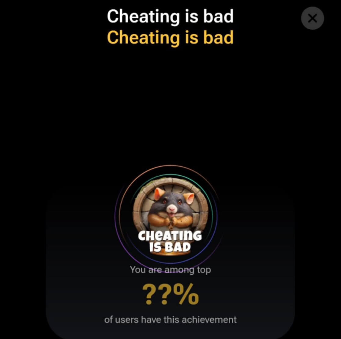 Как получить криптовалюту $HMSTR. Достижение в игре Hamster Kombat для пользователей, которые жульничали. Фото.