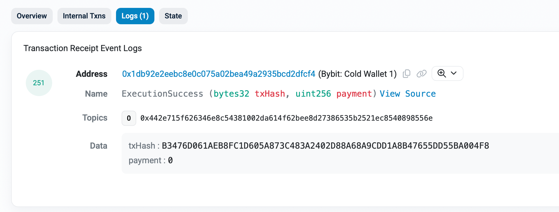 Как взломали криптовалютную биржу Bybit? Хэш разрешения, которое позволило хакерам взломать кошелёк Bybit. Фото.