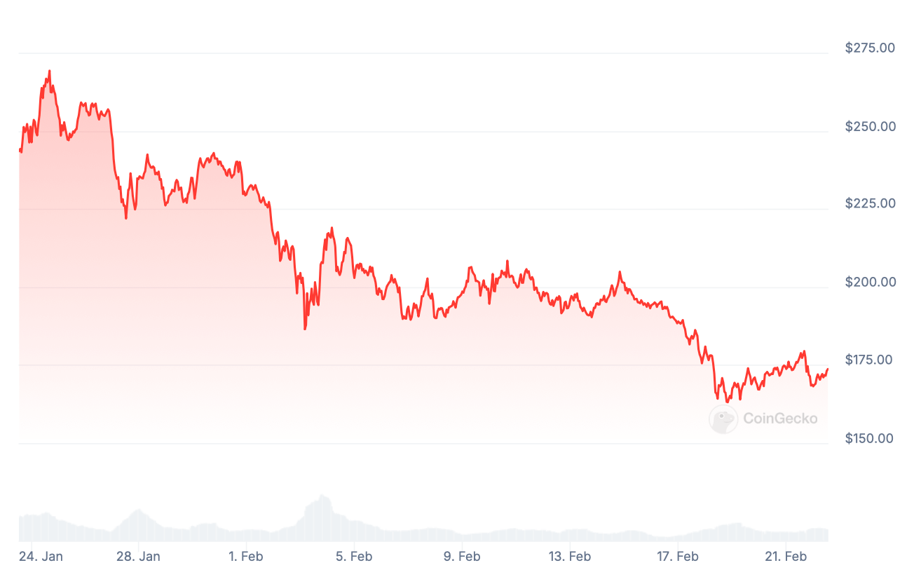 Новые ETF на основе криптовалют. Изменения стоимости криптовалюты Solana SOL за месяц. Фото.