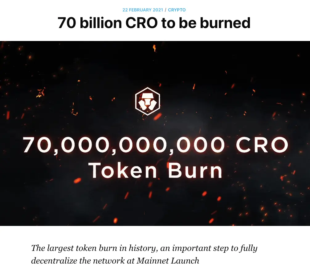 За что критикуют биржу Crypto.com. Анонс сжигания токенов CRO. Фото.