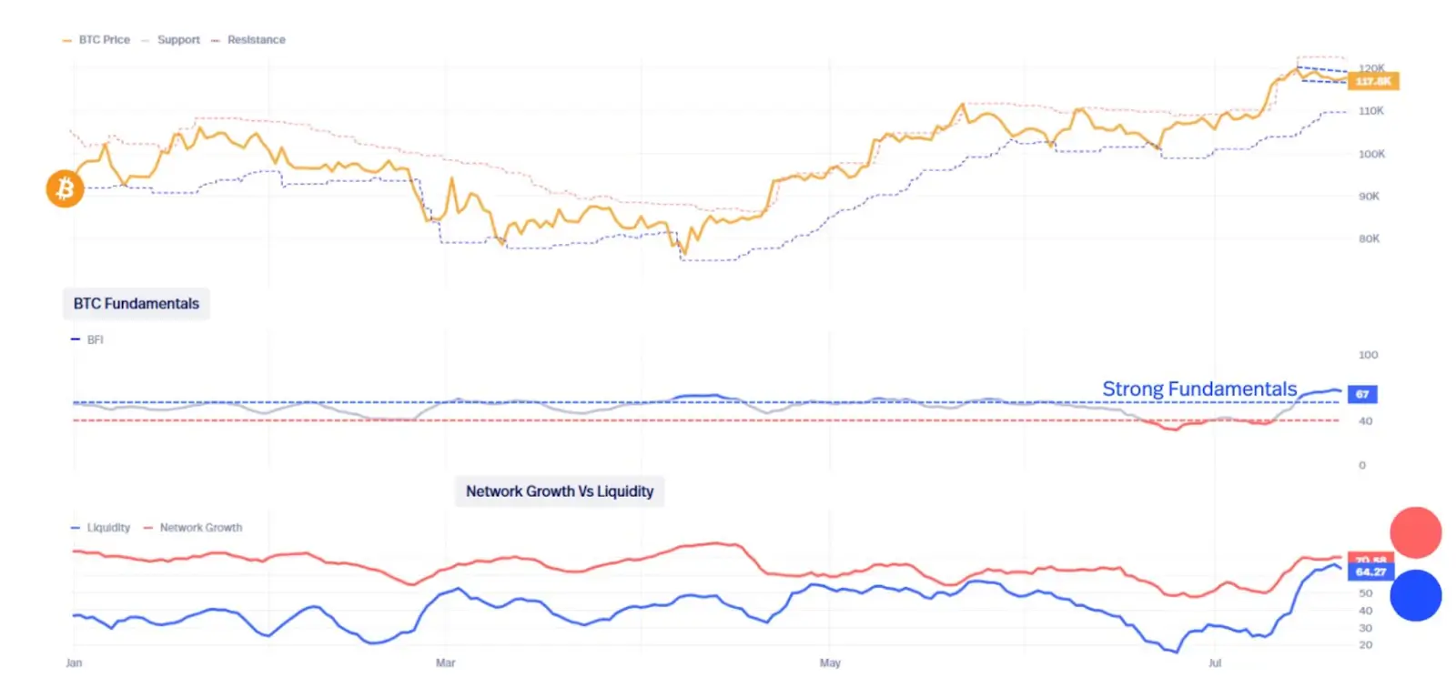 Состояние цикла Биткоина. Рост сети и ликвидность Биткоина BTC. Фото.