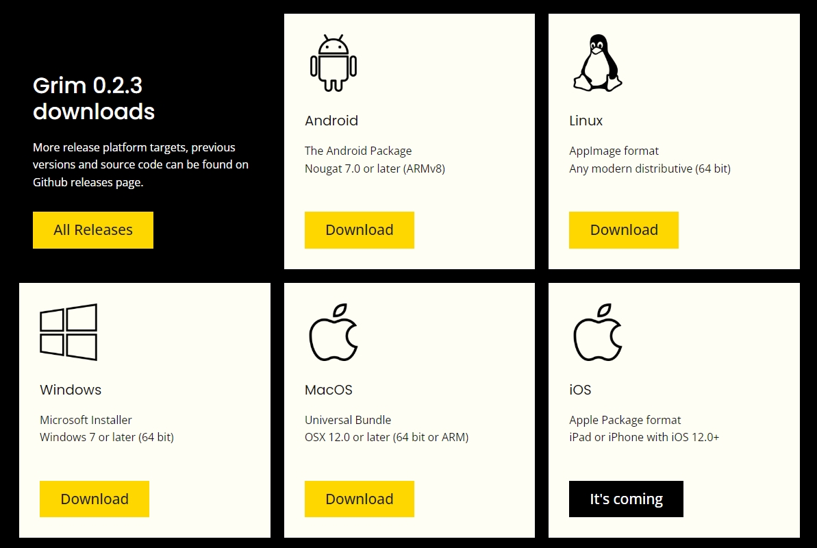 Настройка кошелька GRIM для криптовалюты Grin. Выбор ОС для кошелька GRIM. Фото.