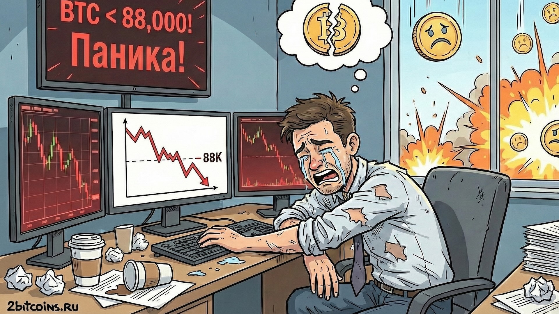 Биткоин рухнул ниже 88 тысяч долларов из-за проблем на фондовом рынке США и с облигациями Японии. Что происходит?
