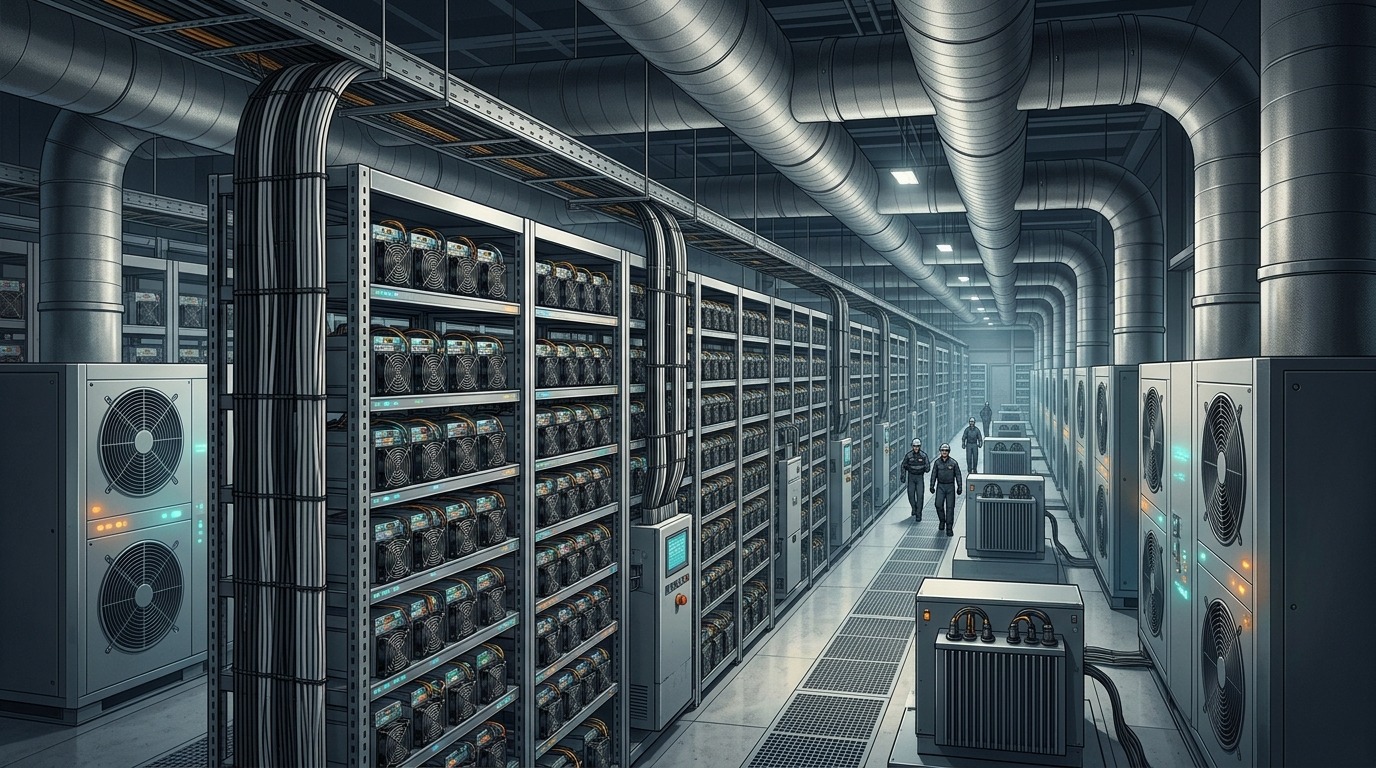 Современная биткоин-майнинг ферма промышленного масштаба