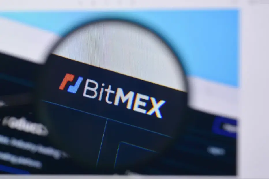 Empty derivatives trading terminal with fading BitMEX logo, dark editorial fintech style