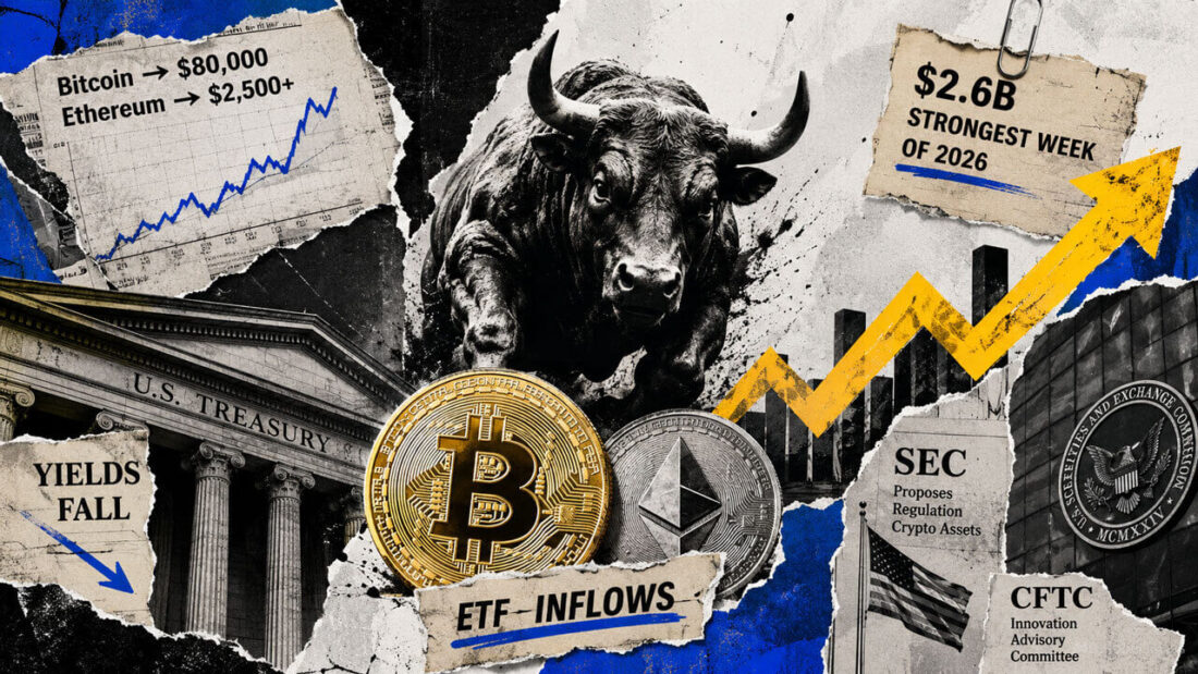Bitcoin and Ethereum ETF inflows chart with rising green bars on trading terminal