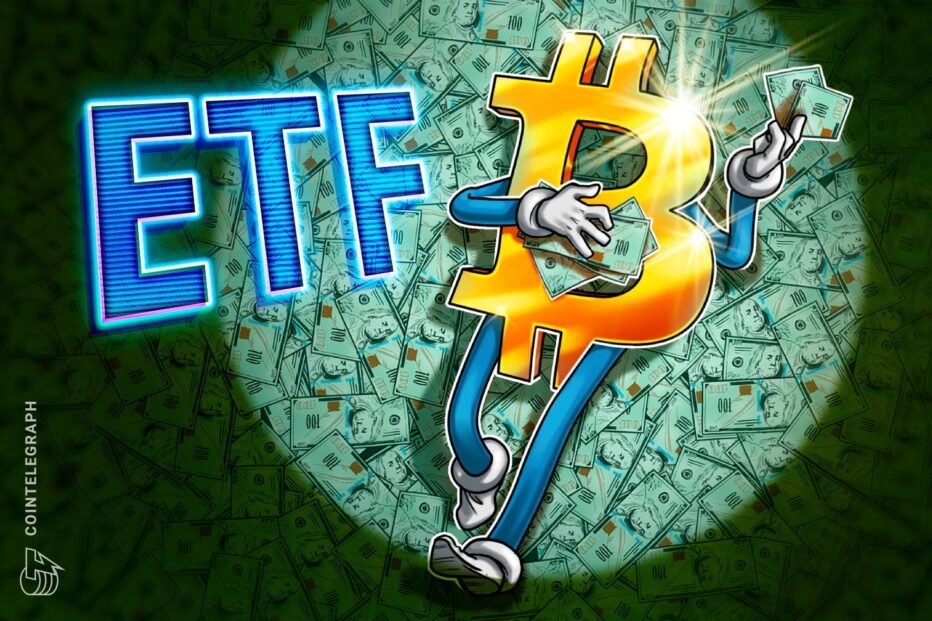 Bitcoin ETF inflows dashboard showing seven days of green bars on a financial terminal
