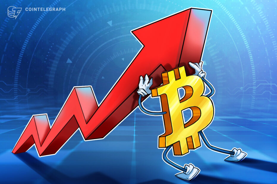 Биткойн поднимается вверх на графике роста