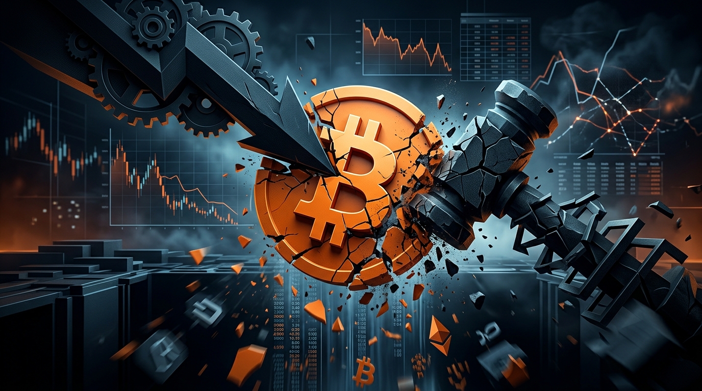 Биткоин разрушается под ударом молота среди графиков котировок