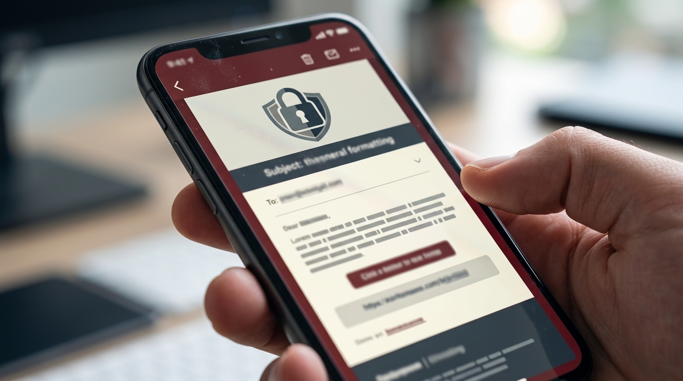Человек держит смартфон с подозрительным письмом о переформатировании