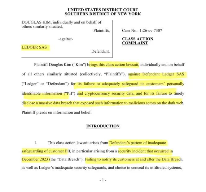 Исковое заявление о коллективном иске к Ledger SAS за утечку данных
