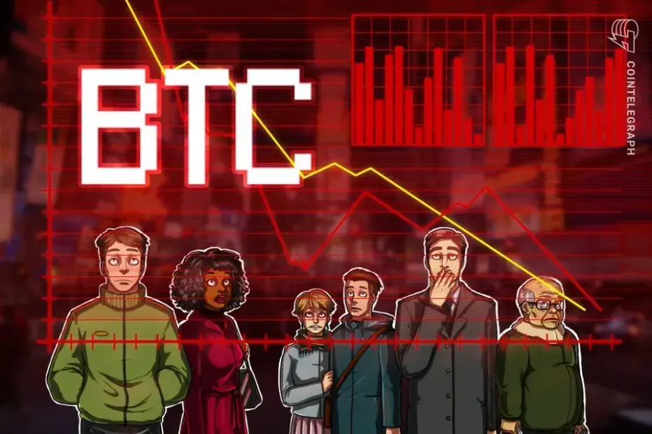 Встревоженные люди перед графиком падающего BTC
