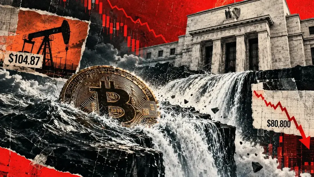 Монета биткоина в бурной воде у водопада