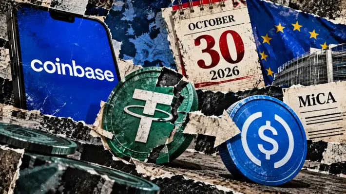 Coinbase в Европе принудительно обменяет USDT и ещё 13 токенов 30 октября. Фото.