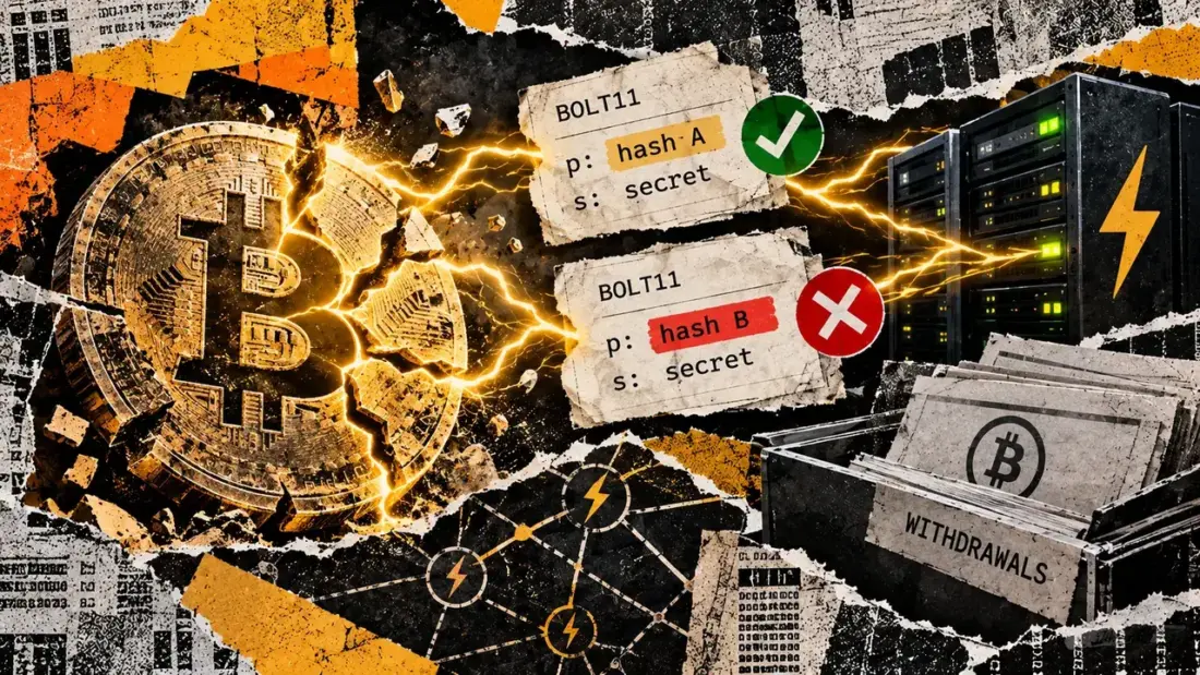 Треснувшая монета Bitcoin и счета BOLT11 с разными хешами