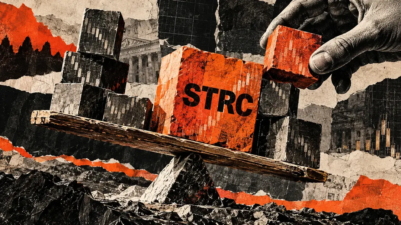Рука кладёт красный блок STRC на деревянную доску
