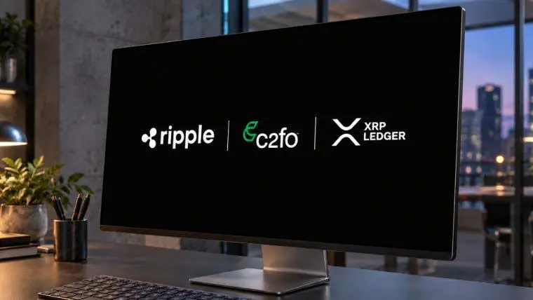 Экран с логотипами Ripple, C2FO и XRP Ledger